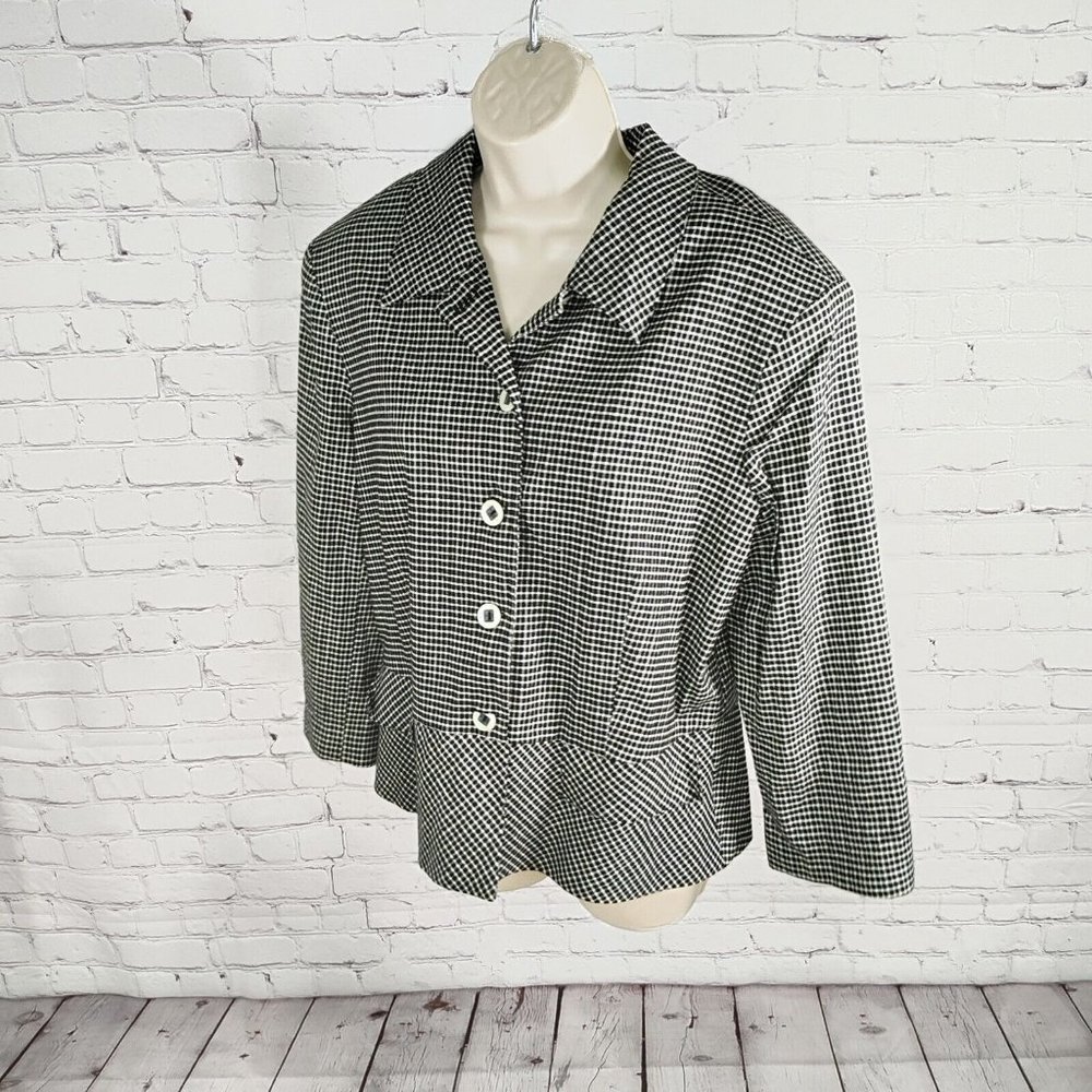VTG Sharon Young Black White Checkered Contoured Blazer Women's Size 12
